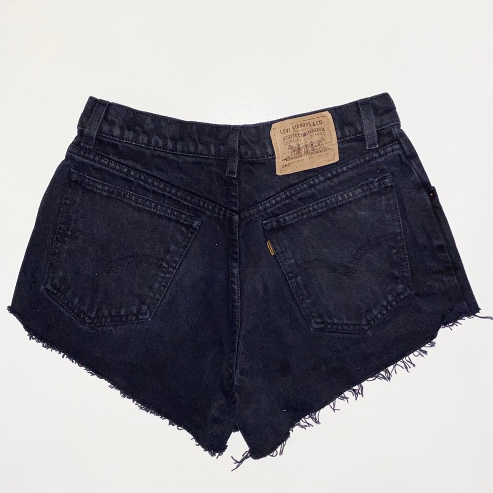 Vintage Levi Black 501 Button Fly Fray Jean Shorts